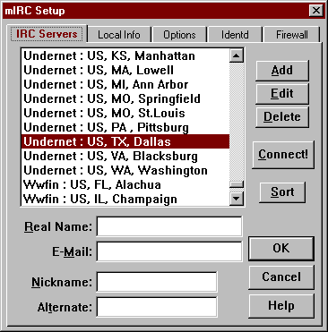  blank IRC Setup dialog box