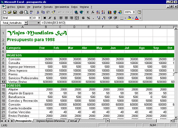 presupuesto.xls en Excel 97