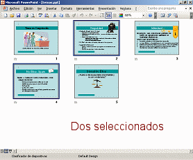 Vista Clasificador de diapositivas: diapositivas 2 y 4 seleccionadas