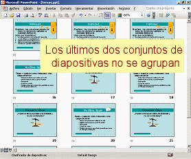 Vista de Clasificado de diapositivas: Los últimos dos conjuntos de diapositivas no se agrupan