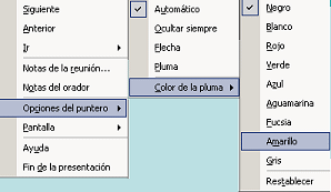 Menú en pantalla: Opciones del Puntero | Color de Tinta | Amarillo (2002)