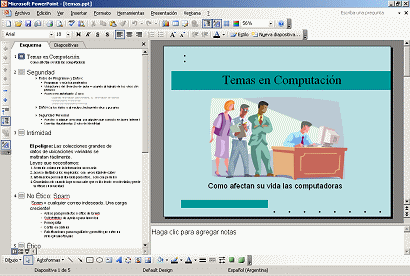 Seleccionar una diapositiva en el esquema muestra la diapostiva en el Panel de diapositiva
