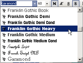 Botón: Fuente - lista con Franklin Gothic Heavy seleccionada