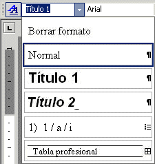 Botón: Estilos- lista abierta - Word 2002 
