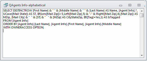 Query: SQL view (Access 2010)