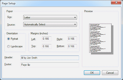 Dialog: Page Setup from Notepad (Win7)