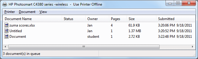 Dialog: Print Queue (Windows 7)