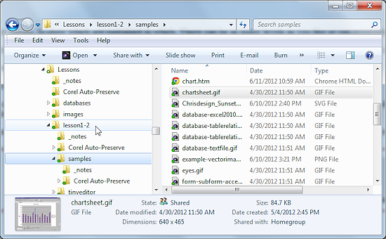 Windows Explorer showing the folder tree (Window 7)