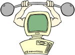 System perfermance - cartoon computer lifting barbell