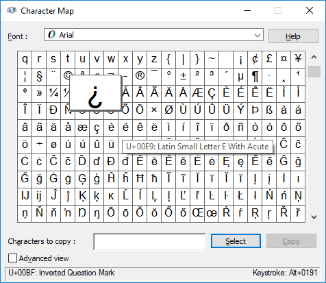 Character Map - inverted question maark