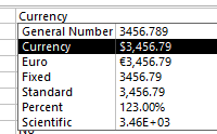 Currency formats (Access 2013)