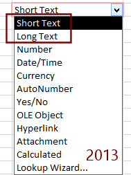 Data Types (Access 2013)