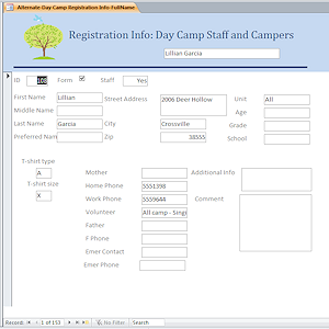 Example: Form - Day Camp  (Access 2010)