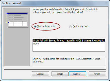 Wizard: Step 2 - select fields from table or query