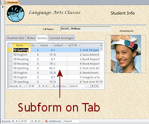 Form with subform on its own tab