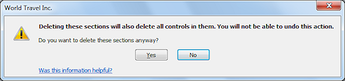 Message: Deleting these sections will also delete all controls in them (Access 2010)