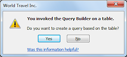 Message: You invokded the Query Builder on a table