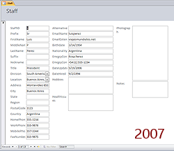 Form View: Staff Form (Access 2007)
