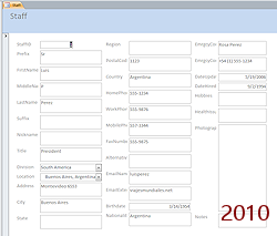 Form View: Staff Form (Access 2010)