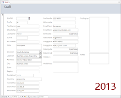 Form View: Staff Form (Access 2013)