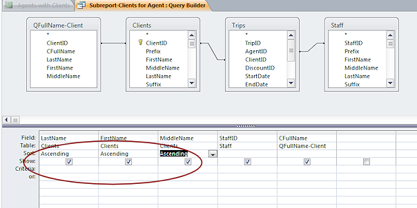 Query Builder: add sorting (Access 2010)