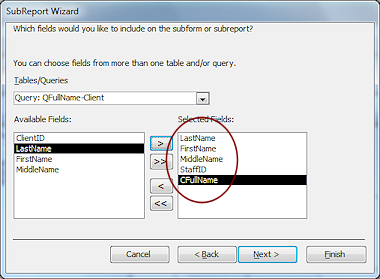 Subreport Wizard: Step 2 - select query