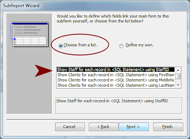 Subreport Wizard: Step 3 - choose linking fields