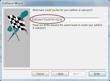Subreport Wizard: Step 4 - name the subform