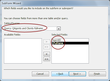 Subform Wizard: Step 2 -select query