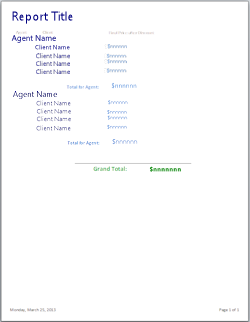 Sketch of report layout (Access 2010)