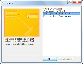 Dialog: New Query - Find Duplicates Query Wizard