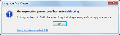 Message: Expression has an invalid string