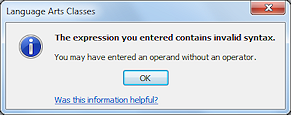 Message: The expression you entered contains invalid syntax.