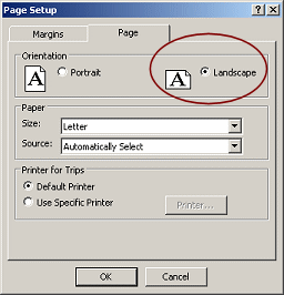 Dialog: Page Setup - Page tab - Orientation changed to Landscape