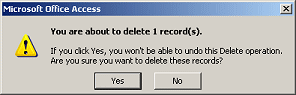 Message: You are about to delete 1 record(s)