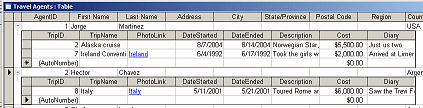 Datasheet with subdatasheets showing