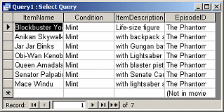 Query Datasheet View: SQL query