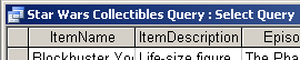 Title bar: Starwars Collectibles Query: Select Query
