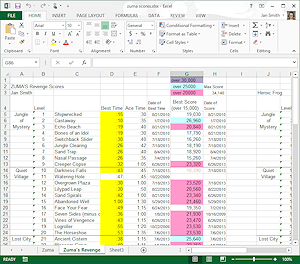 Example: game scores (Excel 2013)