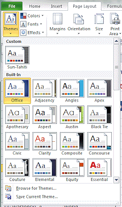 Button: Theme - gallery showing (Excel 2010)