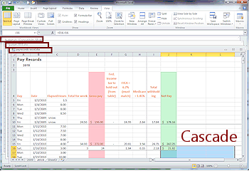 Excel Window: 3 workbooks cascading (Excel 2010)