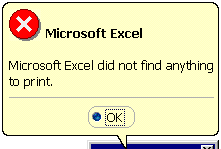 Error message; Microsoft Excel did not find anything to print.