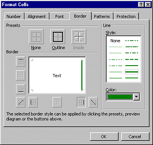 Dialog: Format Cells - heavy green border on right only