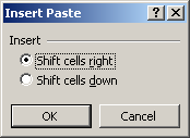 Dialog: Insert Paste (Excel 2002)