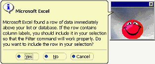 Message: Found a row of data above your selection
