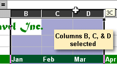 Columns B, C, and D selected