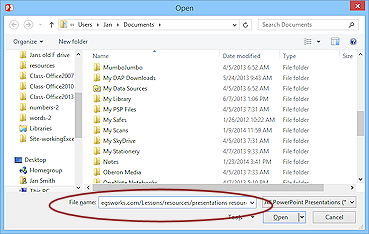 Dialog: Open - URL pasted (Win8.1)