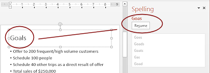 Spelling pane changes when you edit an error (PowerPoint 2013)