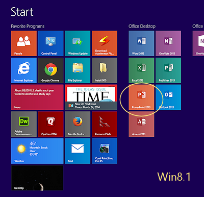 Start Screen tile for PowerPoint 2013 (Win8.1)