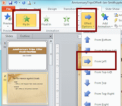 Add Fly In -from Left animation to Slide 2 (PowerPoint 2010)